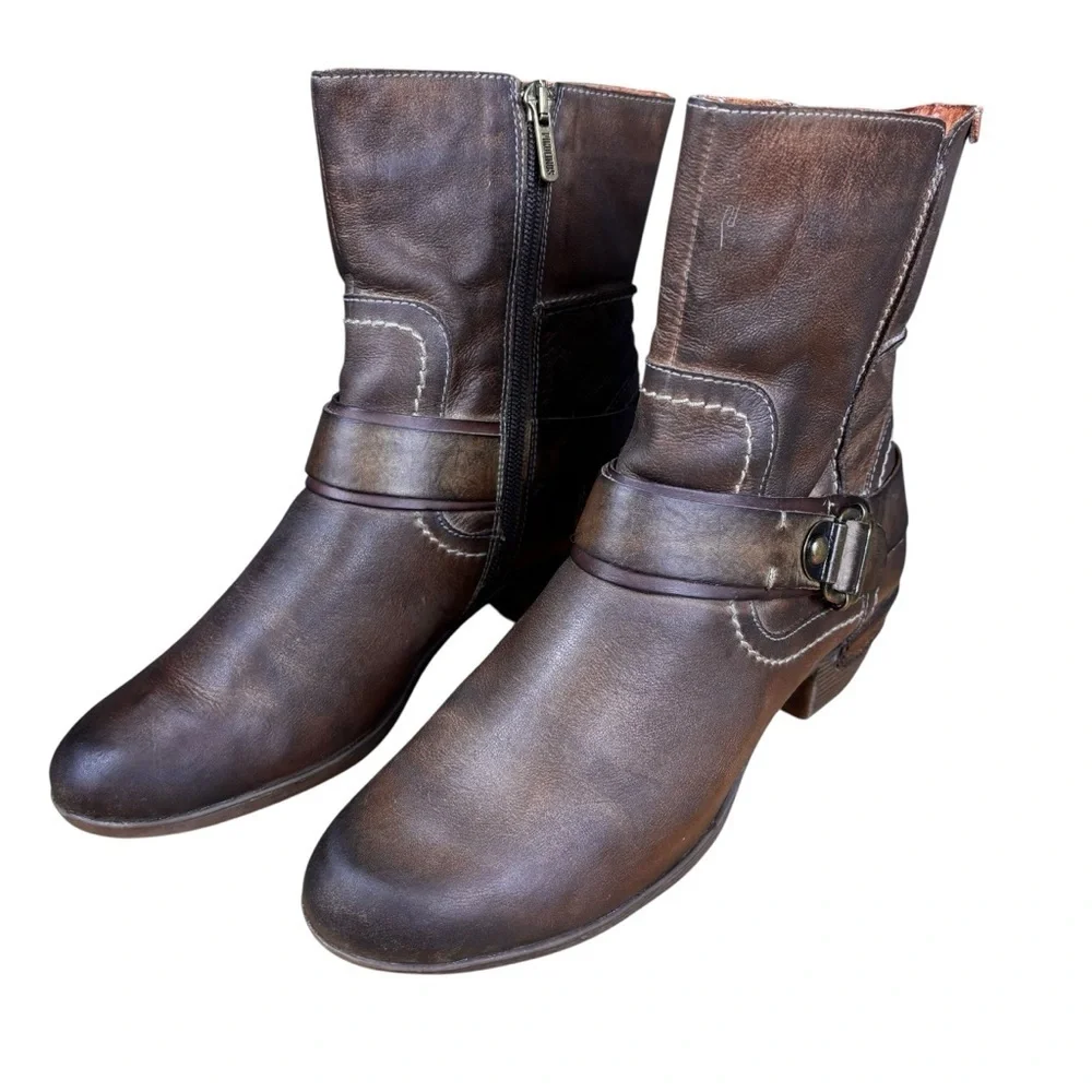 Pikolinos Women’s Leather Ankle Harness Boots Sz 37 (Excellent Condition)